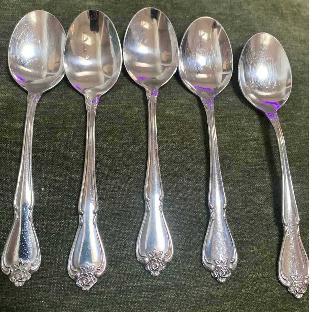 Oneida ARBOR ROSE True Rose Rogers Soup Spoon Stainless Steel Flatware Glossy 7
